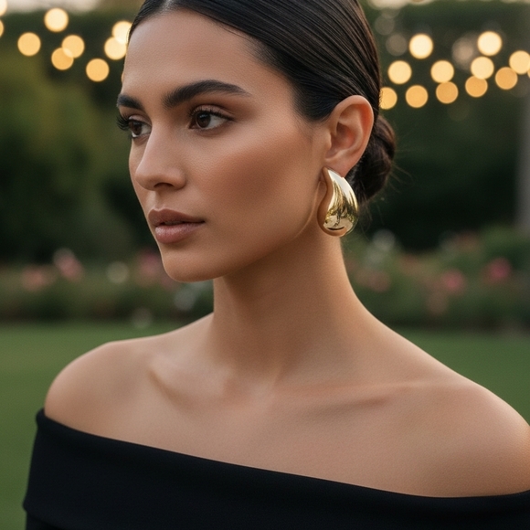 Source Unknown Jewelry - Chunky Puffed Gold Teardrop Stud Earrings - Modern Organic Dome Statement